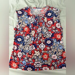 Liz Claiborne Floral Blouse - Red, Blue, Cream